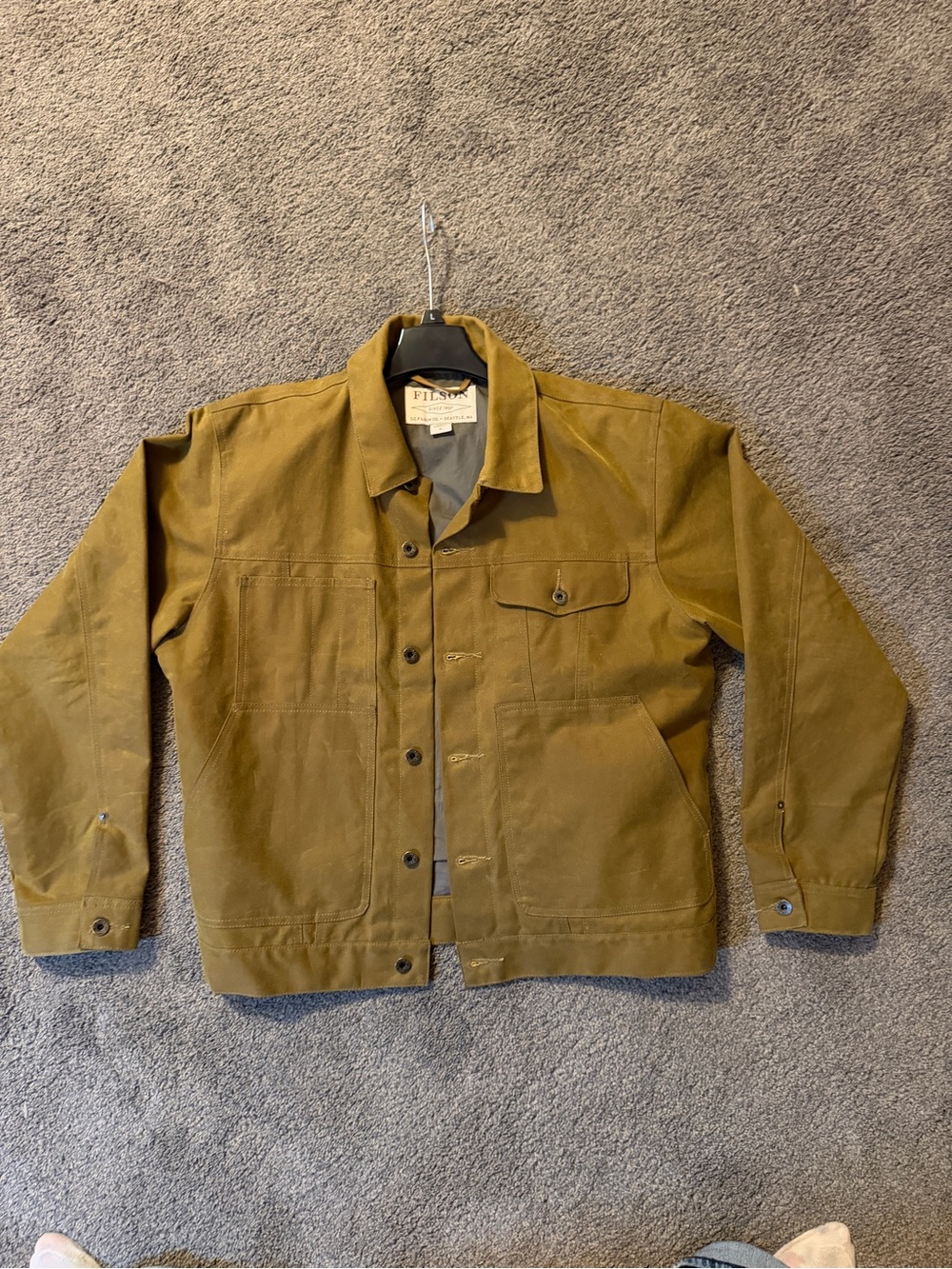 Filson Tin Cloth Short Lined Cruiser Jacket Dark Tan Waxed Canvas Men’s XL